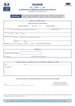 Déclaration de perte ou de vol - CERFA N° 13753