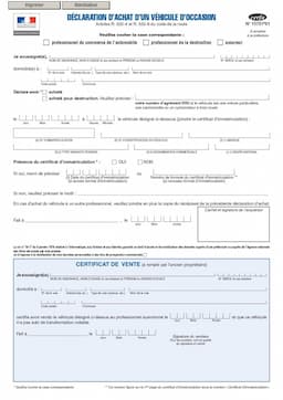 Déclaration d'achat d'un véhicule - CERFA N° 13751