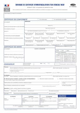 Immatriculation véhicule neuf - CERFA N° 13749