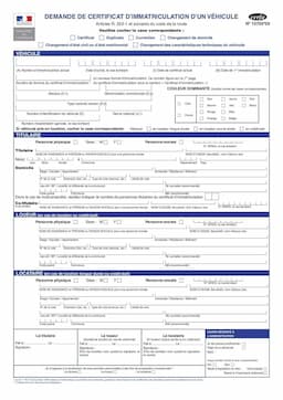 Demande d'immatriculation - CERFA N° 13750
