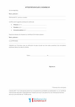 Modèle d'attestation non circulation suite au décès