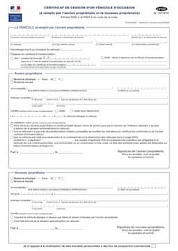 Certificat de cession d'un véhicule - CERFA N° 15776