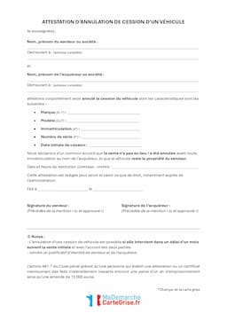 Modèle d'attestation d'annulation cession ou vente