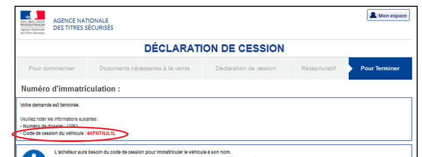 code de cession carte grise