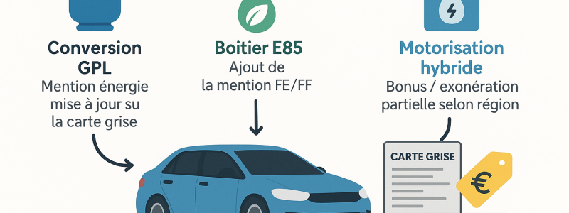 Conversion carburant (GPL, bioéthanol E85, hybride) : quelles conséquences sur la carte grise ?